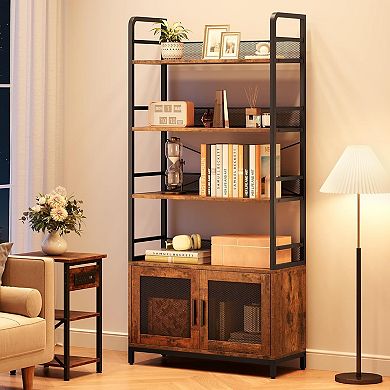 Bookshelf with Doors Open Display Storage Rack