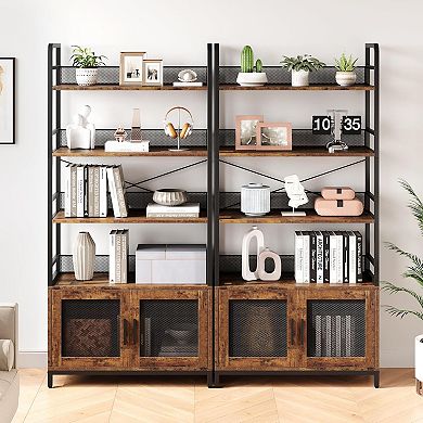Bookshelf with Doors Open Display Storage Rack