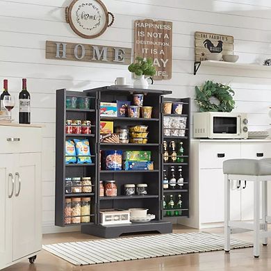 Farmhouse Kitchen Pantry with Barn Doors and Adjustable Shelves, 47" Storage Cabinet, Wood Cupboard