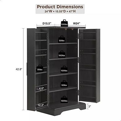 Farmhouse Kitchen Pantry with Barn Doors and Adjustable Shelves, 47" Storage Cabinet, Wood Cupboard
