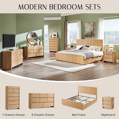 Modern 3-Drawer Nightstand with Charging Station, Rounded Edge Bedside Table for Bedroom Living Room