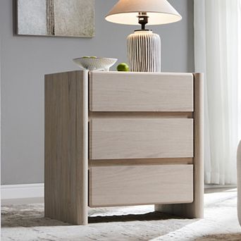 Modern 3-Drawer Nightstand with Charging Station, Rounded Edge Bedside Table for Bedroom Living Room