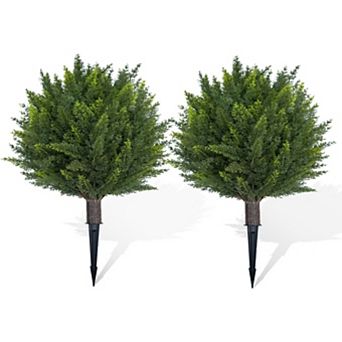 2 Pack Artificial Topiary Ball Trees, UV Resistant Fake Bushes with Ground Spike