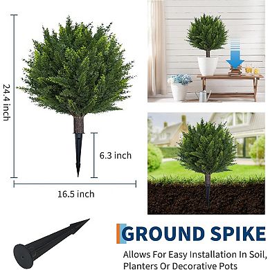 2 Pack Artificial Topiary Ball Trees, UV Resistant Fake Bushes with Ground Spike