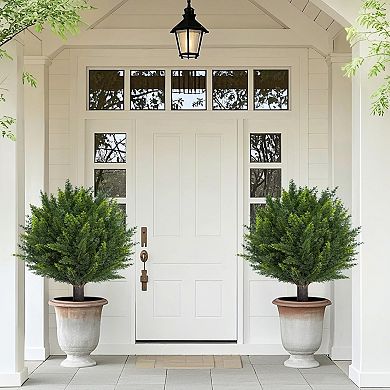 2 Pack Artificial Topiary Ball Trees, UV Resistant Fake Bushes with Ground Spike