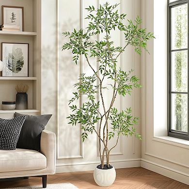 Artificial Plants with Sphere Planter Pot, Artificial Tree Indoor with Moss and Pebbles