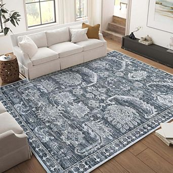 Soft Ultra-Thin Vintage Boho Washable Area Rug, Non-Slip Large Carpet for Living Room Bedroom