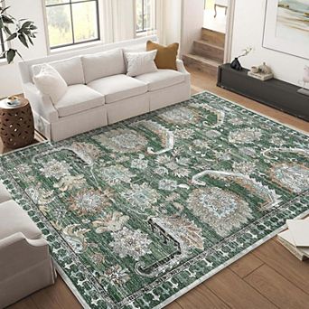 Soft Ultra-Thin Vintage Boho Washable Area Rug, Non-Slip Large Carpet for Living Room Bedroom