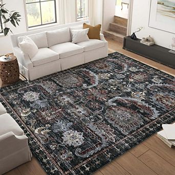 Soft Ultra-Thin Vintage Boho Washable Area Rug, Non-Slip Large Carpet for Living Room Bedroom