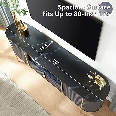 70" Modern TV Stand for TVs Up to 80", Entertainment Center with Storage Cabinets & Open Shelf