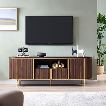 70" Modern TV Stand for TVs Up to 80", Entertainment Center with Storage Cabinets & Open Shelf