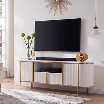 70" Modern TV Stand for TVs Up to 80", Entertainment Center with Storage Cabinets & Open Shelf