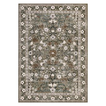 ANIXOL Modern Floral Print Faux Wool Washable Area Rug