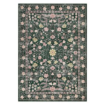 ANIXOL Modern Floral Print Faux Wool Washable Area Rug