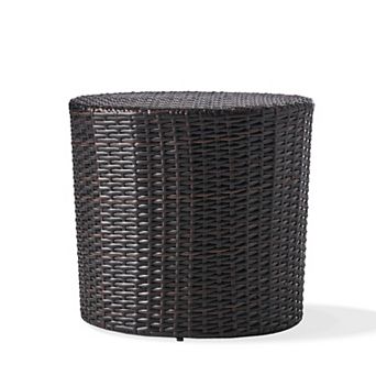 Wicker Barrel Accent Table, Handwoven PE Rattan & Iron Frame Side Table