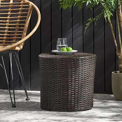 Wicker Barrel Accent Table, Handwoven PE Rattan & Iron Frame Side Table