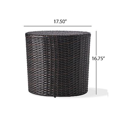 Wicker Barrel Accent Table, Handwoven PE Rattan & Iron Frame Side Table