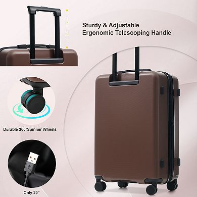 5-Piece Luggage Set with USB Port, Front Opening & TSA Locks (20” 24” 28”)