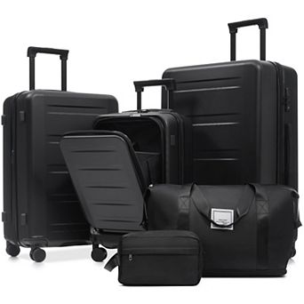 5 pc Luggage Set with USB Port, Front Opening & TSA Locks (20” 24” 28”)