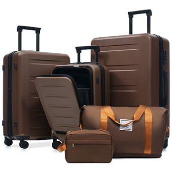 5 pc Luggage Set with USB Port, Front Opening & TSA Locks (20” 24” 28”)