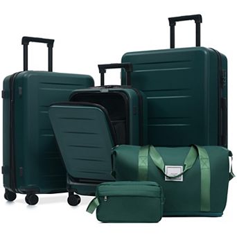5 pc Luggage Set with USB Port, Front Opening & TSA Locks (20” 24” 28”)