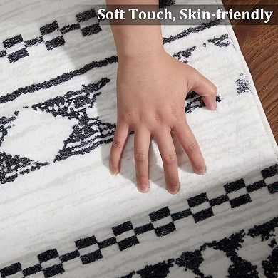 Modern Geometric Washable Area Rug-Non-Slip Low Pile Foldable Thin Mat for Living Room Bedroom Home
