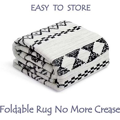 Modern Geometric Washable Area Rug-Non-Slip Low Pile Foldable Thin Mat for Living Room Bedroom Home