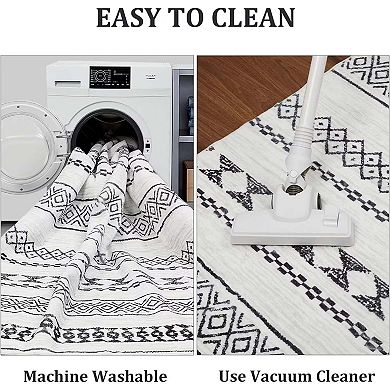 Modern Geometric Washable Area Rug-Non-Slip Low Pile Foldable Thin Mat for Living Room Bedroom Home