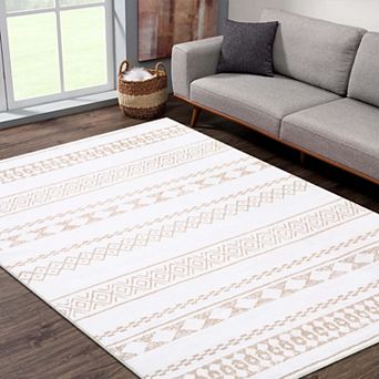 Modern Geometric Washable Area Rug-Non-Slip Low Pile Foldable Thin Mat for Living Room Bedroom Home