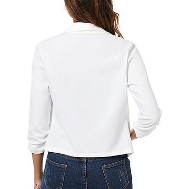 Women 3/4 Sleeve Cropped Blazer Open Front Cardigan Jacket Work Office Blazer