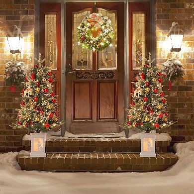 2pcs 3ft Small Pre-Lit Christmas Tree with 78 Warm White LED Lights, Snowman Light Box