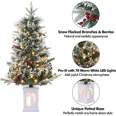 2pcs 3ft Small Pre-Lit Christmas Tree with 78 Warm White LED Lights, Snowman Light Box