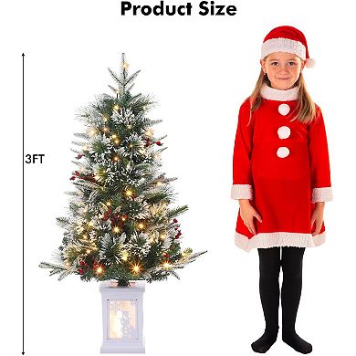 2pcs 3ft Small Pre-Lit Christmas Tree with 78 Warm White LED Lights, Snowman Light Box