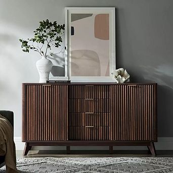 60" Modern Fluted Dresser with Sliding Doors, 4 Drawers Storage Cabinet for Bedroom, Living Room