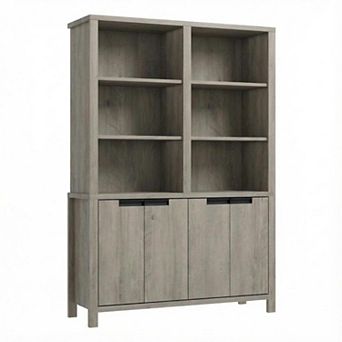 Bookshelf with Doors and Adjustable Shelf Farmhouse Wooden Bookcase Cabinet and Double Storage