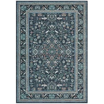 Washable Rugs for Dining Living Room Non Slip Low Pile Retro Floral Accent Large Rug