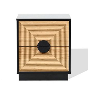 LuxenHome Mid Century Modern Boho 2-Drawer Black Night Stand Small Side Table with Storage