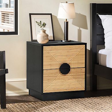 LuxenHome Mid Century Modern Boho 2-Drawer Black Night Stand Small Side Table with Storage