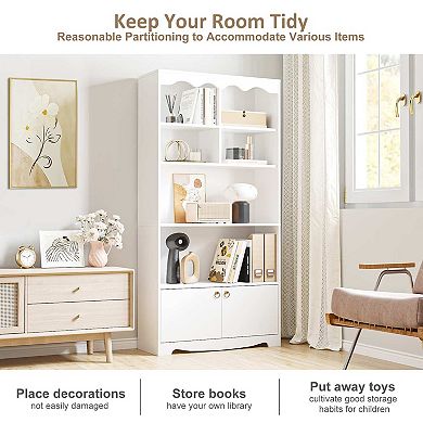 Modern Bookcase with Doors Storage Organizer Shelf Display Shelves