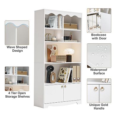 Modern Bookcase with Doors Storage Organizer Shelf Display Shelves