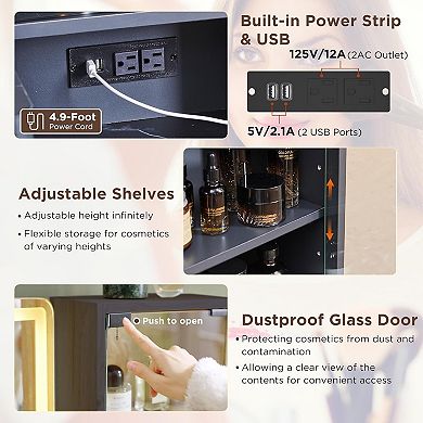 48" Vanity Desk with 36" Lighted Mirror, Fluted Makeup Table with Drawers & Charging Station