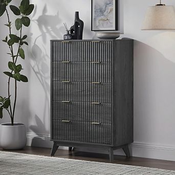 Fluted 5-Drawer Tall Dresser, 48" Tall Curved Storage Cabinet for Bedroom Living Room
