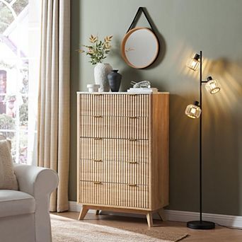 Fluted 5-Drawer Tall Dresser, 48" Tall Curved Storage Cabinet for Bedroom Living Room