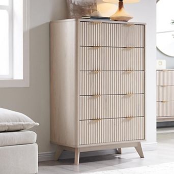 Fluted 5-Drawer Tall Dresser, 48" Tall Curved Storage Cabinet for Bedroom Living Room
