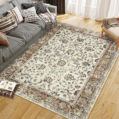 ANIXOL Faux Wool Persian Starry Print Washable Area Rug