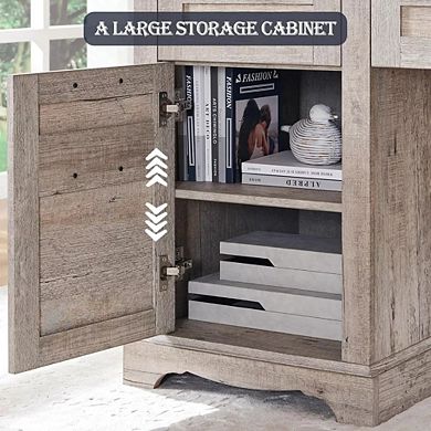 60" L-Shaped Executive Desk with Drawers, Home Office Desk with File Cabinet & Charging Station