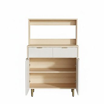 Fluted Sideboard Buffet Cabinet, Modern Storage Cabinet with 2 Drawers & Adjustable Shelves