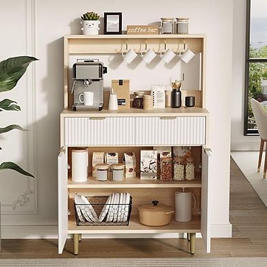 Fluted Sideboard Buffet Cabinet, Modern Storage Cabinet with 2 Drawers & Adjustable Shelves