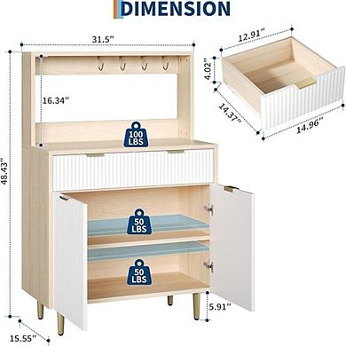 Fluted Sideboard Buffet Cabinet, Modern Storage Cabinet with 2 Drawers & Adjustable Shelves