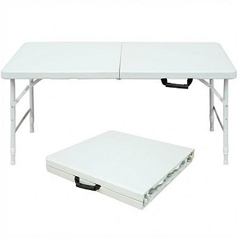 4ft Folding Utility Table with Carry Handle, Adjustable Height, Heavy-Duty Indoor & Outdoor Use